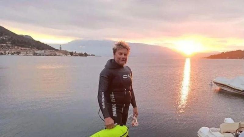 28 chilometri a nuoto nel Garda per l’Aism: Bruno Melchiori attraversa il lago in 12 ore